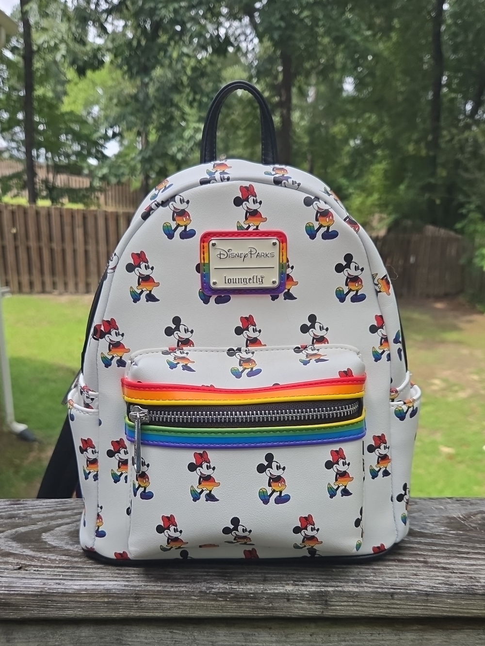 Loungefly White Rainbow Mickey & Minnie Kids Mini Backpack